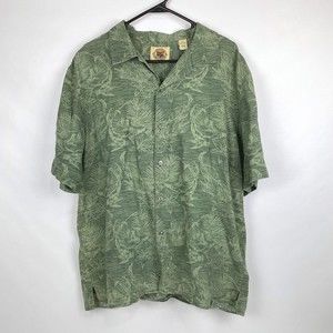 Pusser's West Indies Men's Size M Green 100% Linen Hawaiian Short Sleeve Shirt